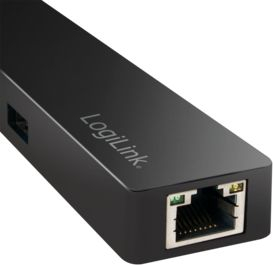 Хаб USB C LogiLink UA0313, 3x USB 3.2, RJ45, црн
