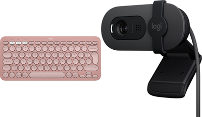 Set tastierë dhe webcam Logitech Pebble Keys 2 K380s dhe Brio 100, Bluetooth, Full HD 1080p, gri