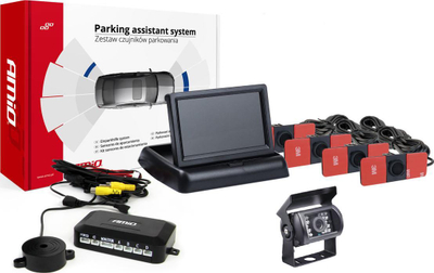 Set sensor parkimi Amio TFT02, ekran 4.3", kamerë HD-501-IR, 4 sensorë të zinj