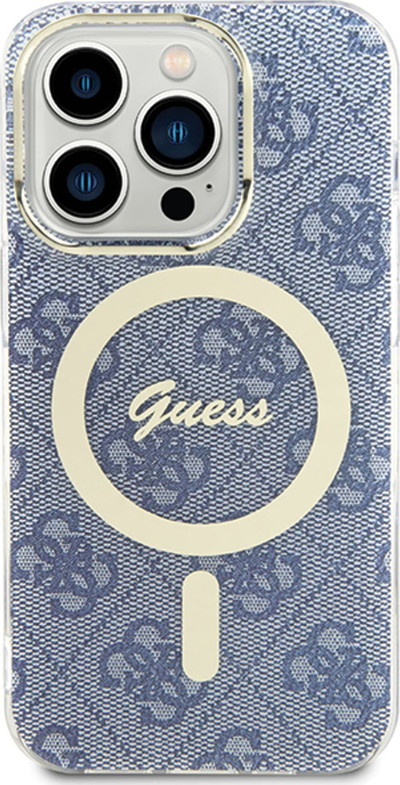 Kllëf telefoni Guess IML 4G MagSafe për iPhone 15 14 13, polikarbonat TPU, blu
