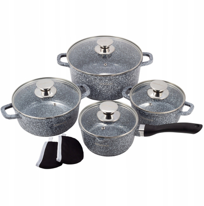 Set tenxhere dhe tiganë Ofenbach 100505, 8 copë, me veshje graniti, gri