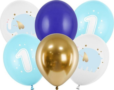 Balona lateksi PartyDeco First Birthday, set me 6 copë, 30 cm, blu