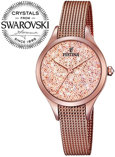 Orë për femra Festina/Swarovski, rozë e artë