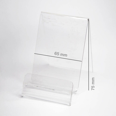 Mbajtëse vertikale prej pleksiglasi për smartphone, me vend për çmimin, gjerësi 65mm, transparente