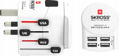 Adaptër udhëtimi Skross PRO+, universal, 4x USB, i bardhë