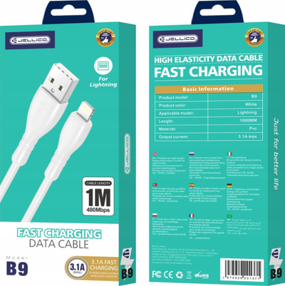 Kabllo Lightning JELLICO B9, 1m, 3.1A, e bardhë