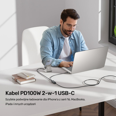 Kabllo USB-C Unitek 2n1 PD 100W, silikon, 1.8m, e zezë