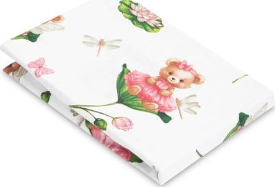 Çarçaf krevati për bebe Sensillo Bear in Flowers, 60 x 120 cm, shumëngjyrësh