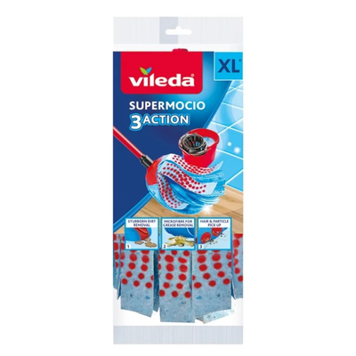 Mop Vileda SuperMocio 3Action XL 152387, kokë dhe shkop teleskopik, mikrofibër, i kuq
