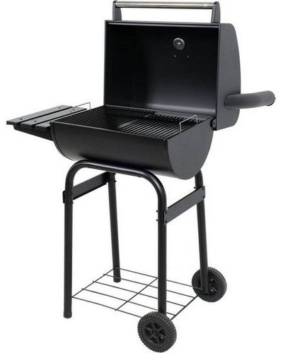 Skarë qymyri Garden Grill, me kapak, 2 rafte anësore, e zezë