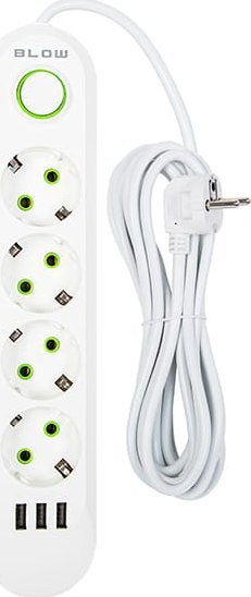 Shirit elektrik Blow 98-225, 4 dalje, 3x USB, 5m, i bardhë