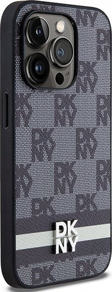 Mbulesë telefoni DKNY PU Leather Checkered, për iPhone 14 Pro, model me vija, e zezë