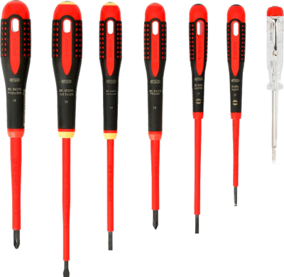 Set kaçavidash Bahco BE-9887S Ergo VDE, 7 copë, të izoluara 1000V, kuqe e zezë