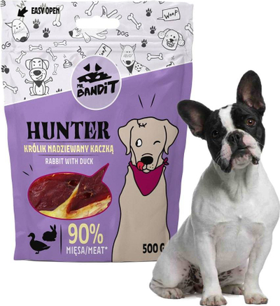 Shujtë për qen Mr. Bandit Hunter Lepur me Rosë, 90% mish, 500g