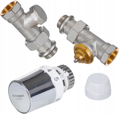 Set valvulash radiator Homexpert Honeywell, drejt, me kokë termostatike, krom
