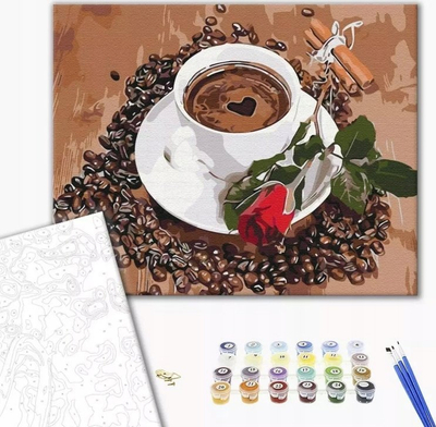Set pikturimi me numra Ideyka BRUSHME, 40x50 cm, Coffee With a Touch of Romanticism, shumëngjyrëshe