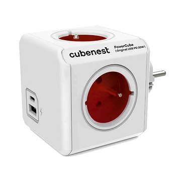 Prizë shumëfishe Cubenest Powercube Original, 4x prizë, USB A+C PD 20W, e bardhë me t’kuqe