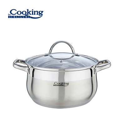 Tenxhere e thellë Heinner Amira, 24x13.5 cm, 6.1L, inox me kapak xhami