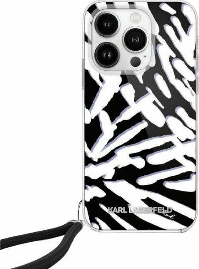 Mbulesë telefoni Karl Lagerfeld IML Zebra Pattern Cord për iPhone 15 Pro Max 6.7", e zezë