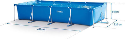 Pishinë drejtkëndëshe Intex Rectangular Frame Pool, 220 x 450 x 84 cm, me sistem filtri kartrixh, blu