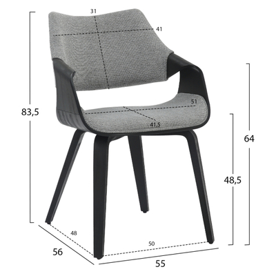 Karrige ngrënieje Netto 55x56x83,5Hcm (HM9976.02), zezë/ gri