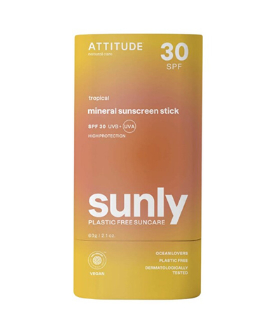 Krem mbrojtës ndaj diellit Attitude Mineral Sunscreen Stick Tropical SPF 30 Sunly, 60 g