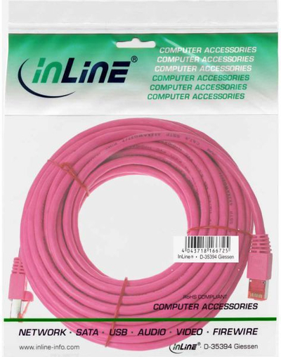 Kabllo rrjeti InLine Patchcord Cat.6, S/FTP, 15m, rozë