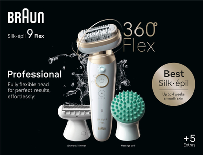 Epilator Braun Silk-épil 9 Flex SES9-071, me kokë 360°, pa kabllo, i bardhë