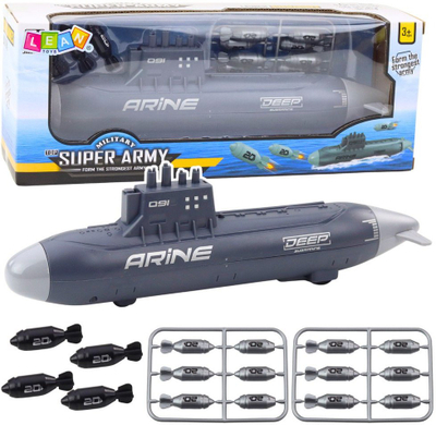 Lodër nëndetëse Ship Submarine, mekanizëm me fërkim, shtënia me torpedo, gri e errët 28cm
