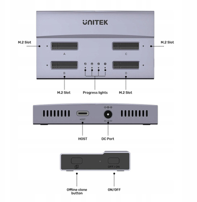 Dok stacion Unitek USB4 4 Bay M.2 SSD, NVMe SATA, 40Gbps, i zi