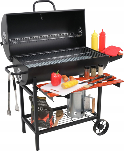 Grill me qymyr pa markë, me kapak, sipërfaqe 71x34.5 cm, i zi