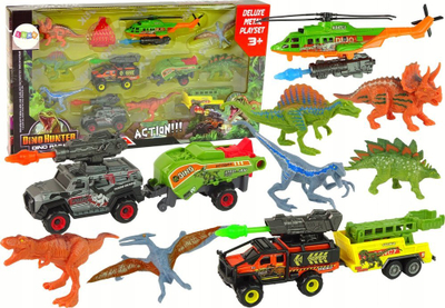 Set lodrash Leantoys Vehicle Set Helicopter Dinosaurs, 6 copa, me dinosaurus, shumëngjyrësh