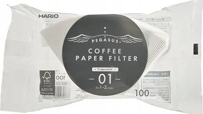 Filter letre për kafe Hario Pegasus 01, 100 copë, i bardhë
