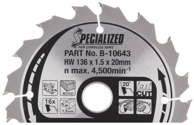 Disk sharre Makita për dru, 136 x 20 x 1.5 mm, 16 dhëmbë