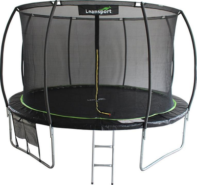 Trampolinë LeanSport Max 12ft, diametër 366cm, me rrjetë mbrojtëse, e zezë me jeshile