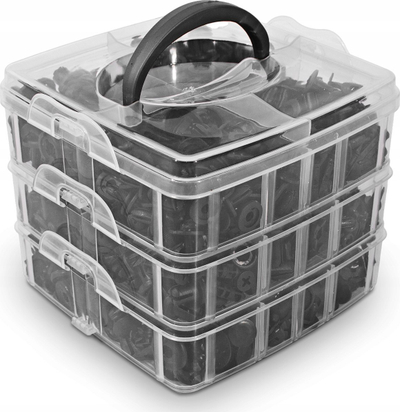 Set kapëse tapicerie makine SilverTools, 620 copë, 45 aksesorë, i zi