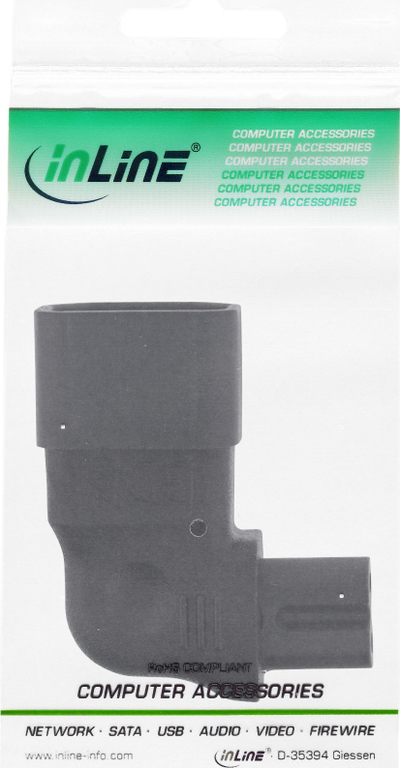 Adapter energjie INLINE IEC C14 në IEC C7, 2.5A, kënd 90°, i zi