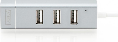 USB-Ц хаб Digitus 3 порти, Fast Ethernet LAN, сребрен