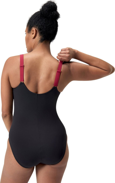 Kostum banje Speedo Shaping Solid Splice, njëpjesësh, që formon trupin, i zi me vjollcë