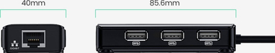 USB hub Ugreen 20264, 3 porta USB 2.0, rrjet Ethernet 10/100 Mbps, i zi