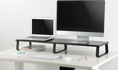 Stendë monitori Mozos DUAL RISER S, për dy monitorë 32\", 20 kg, e zezë