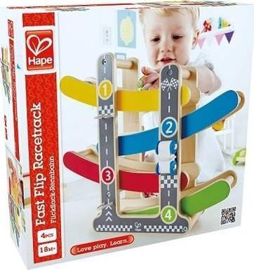 Дрвена тркачка патека Hape Slide E0438, за деца 18+ месеци, многуобојна
