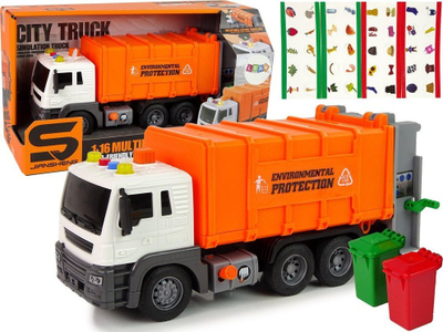 Kamion lodër Lean Toys për plehra Garbage Truck, 1:16, me zëra, portokalli