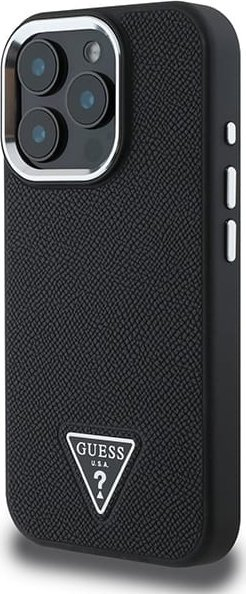 Mbulesë telefoni Guess Triangle Logo për iPhone 16 Pro 6.3", prej PU, e zezë