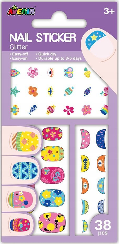 Стикери за нокти Avenir Glitter Flower, сет 38 парчиња, повеќебојни