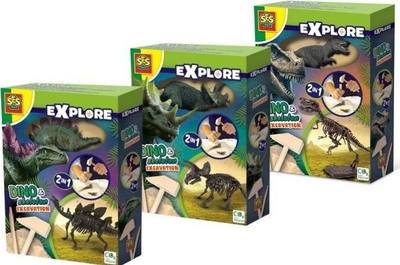 Set loje gërmimi SES Creative Dino and Skeleton Excavation 2 in 1, edukativ, për fëmijë, shumëngjyrësh