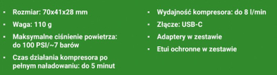 Портабилен компресор Navitel AIR8, 2350 mAh, USB C, црн