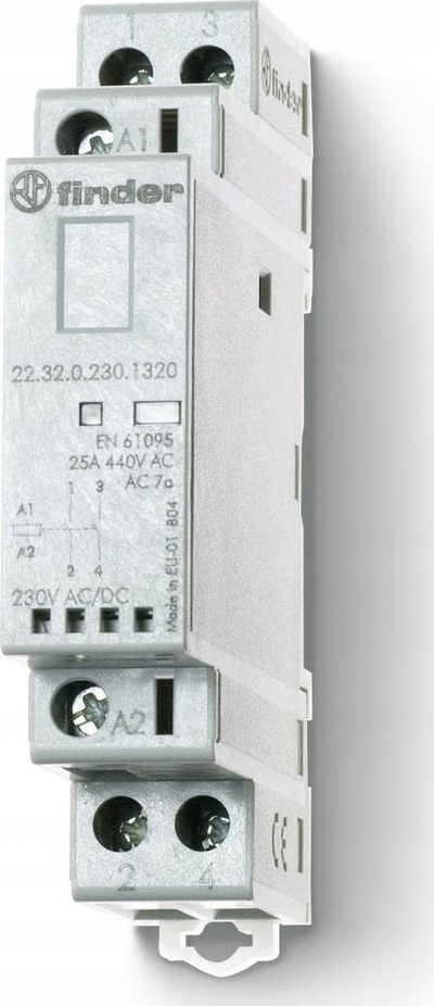 Kontaktor modular Finder 22.32.0.230.4520, 25A, 230V, me LED
