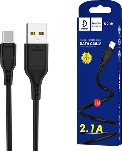 Kabllo USB në Micro USB Denmen D23V, 2.1A, 2m, i zi