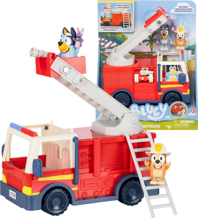 Set lodrash Papo Bluey Fire Truck, figurina Bluey dhe Bingo, kamion zjarri, i kuq